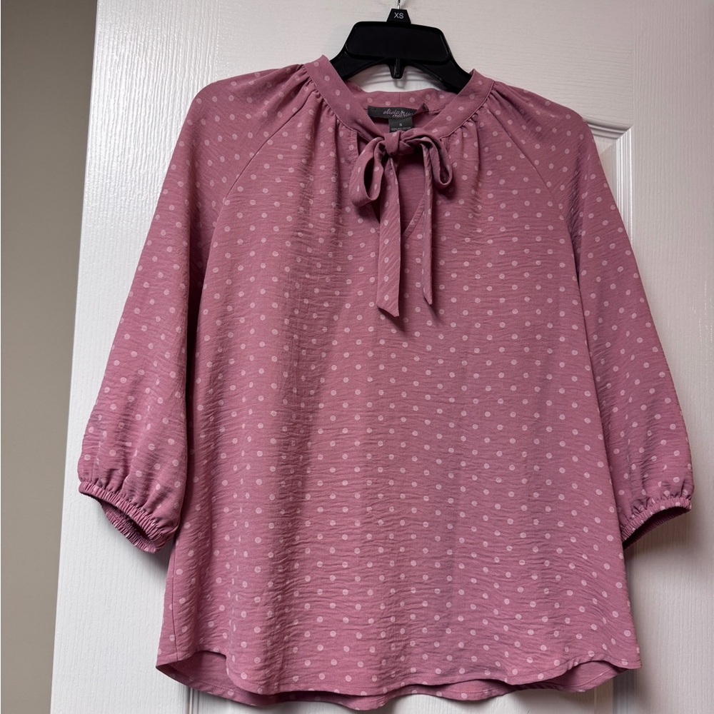 Olivia & Martin Mauve Polka Dot Tie-Neck Blouse